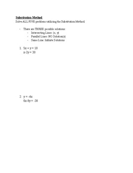 Preview of Worksheet on Substitution Method
