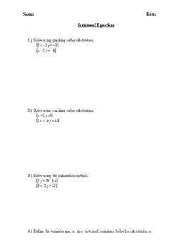 Preview of Worksheet on Systems of Equations