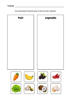 Worksheet : vegetable&fruit :Cut and paste the pictures in the correct ...