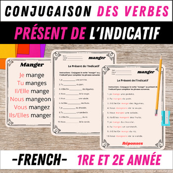 Preview of Worksheet with Cards: Conjugation of French Verbs in the Present Indicative