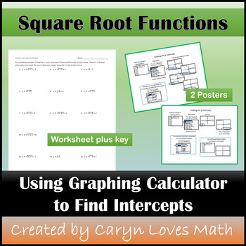 Preview of Intercepts for Square Roots Graphs using Graphing Calculator~Worksheet