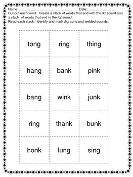 Worksheet/activities set for words endings -ng and -nk | TpT