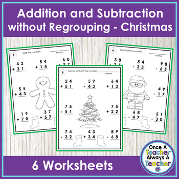 Preview of Worksheets • 2-Digit Addition & Subtraction without Regrouping • Christmas