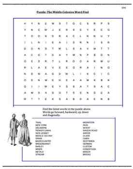 Worksheets (20 thru 29) - Jamestown, Pilgrims, Puritans, Colonies