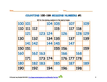 worksheets missing numbers 100 199 by by the inch tpt