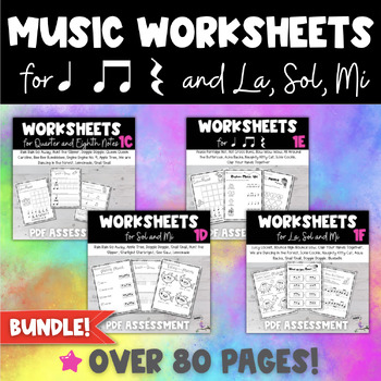 Preview of Worksheets Quarter Eighth Quarter Rest La Sol Mi Review Practice Workbook