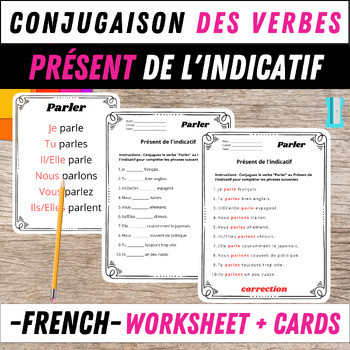 Preview of Worksheets and Flashcards: Conjugating French Verbs in the Present Indicative