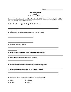 Preview of Worksheets for 8 of Rick Steves' France Episodes