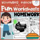 Worksheets for Fun - November Edition | Monthly Homework