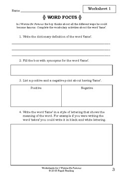 Worksheets for I WANNA BE FAMOUS by Bruce Whatley - Literacy Activities