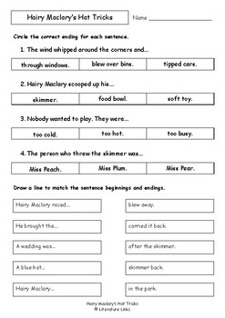 Worksheets for HAIRY MACLARY'S HAT TRICKS by Lynley Dodd - Comprehension
