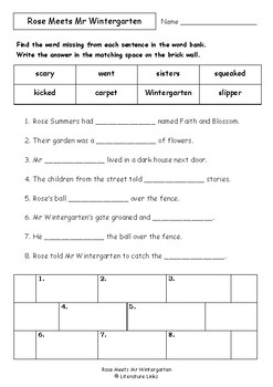 Worksheets for ROSE MEETS MR WINTERGARTEN by Bob Graham - Comprehension ...