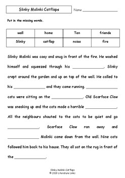 Worksheets for SLINKY MALINKI CATFLAPS by Lynley Dodd - Comprehension