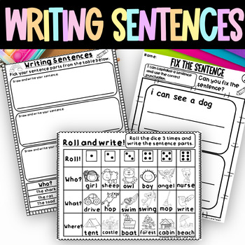 Preview of Writing Sentences Activities Sentence Correction Kindergarten 1st Grade