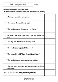 Worksheets for THE LAMINGTON MAN by Kel Richards - Comprehension & Vocab