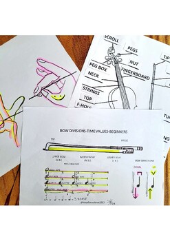 Preview of Worksheets for Violin Beginners: Bow Divisions, Time Values and More...
