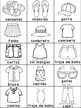 Worksheets in Spanish - la ropa de verano / clothes / clothing