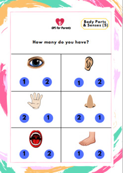Preview of Worksheets on Myself. Body Parts and Sense Organs for Kindergarten, Preschool