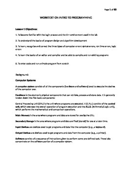 Preview of Worktext on Intro to Programming (Using C++)