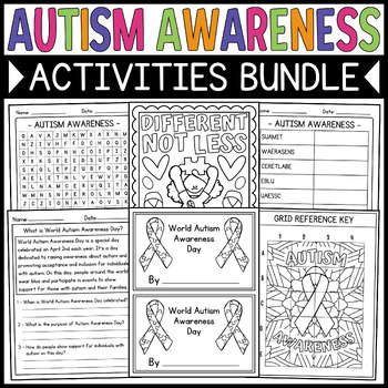 Preview of World Autism Awareness Day Activities Bundle: Coloring, Reading, Games & More