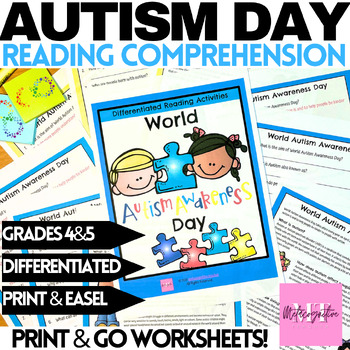 Preview of World Autism Awareness Day Reading Comprehension Worksheets