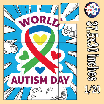 Preview of World Autism  Day Collaborative Coloring page Bulletin Board Poster Activity