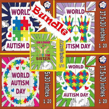 Preview of World Autism Day Collaborative Coloring page Bulletin Board Poster/Bundle