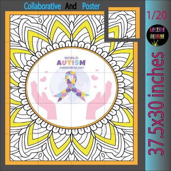 Preview of World Autism awareness Day Collaborative Coloring Poster Activity