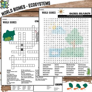 Preview of World Biomes -Ecosystems Fun Worksheets - Word Search And Crossword