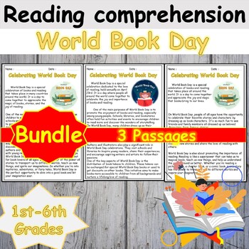 Preview of World Book Day 2024 reading Comprehension Passages bundle 1st to 6th grades