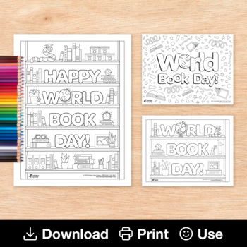 Preview of World Book Day Coloring Sheets (3 Designs), Creative Activity for World Book Day