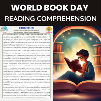 Preview of World Book Day Reading Comprehension | History of World Book Day