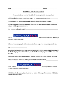 Preview of World Book Kids Online Scavenger Hunt