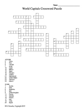 World Capital Cities Crossword Puzzle by Reincke s Education Store