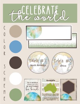 Preview of World Classroom Decor Set | Neutral Watercolor Classroom Set | Editable Set