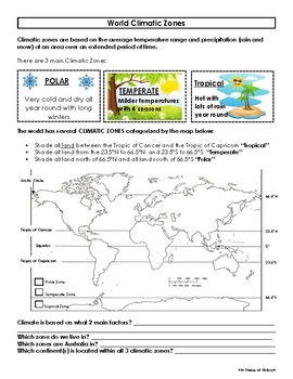 world climatic zones worksheet map activity by in praise of history