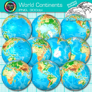 Preview of World Continent Clipart: Earth Seven Continents Map Geography Clip Art PNG