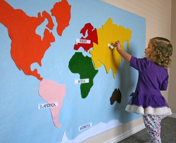 Preview of World Continent Map - Interactive on Felt or Paper, 3x5 ft.