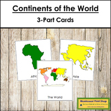 Continents of the World 3-Part Cards (Montessori colors)