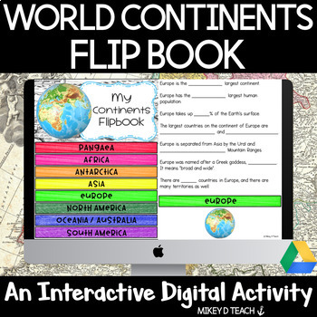 Preview of World Continents Flipbook Activity - Pangaea - Digital - Google Slides™