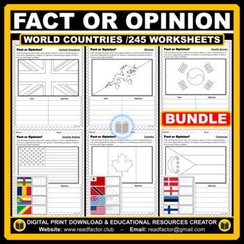 Preview of World Countries BUNDLE Fact Or Opinion Activity + Flags Coloring /245 Worksheets