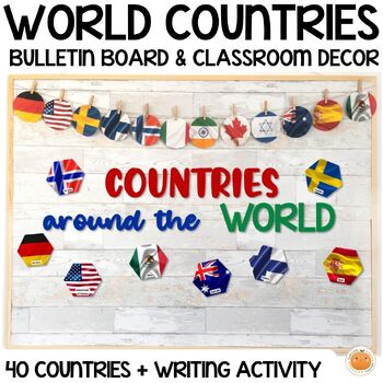 Preview of World Countries Bulletin Board, Classroom Door Decor & Research Writing Activity