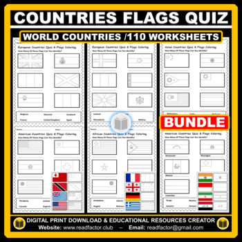 Preview of World Countries Quiz BUNDLE and Flags Coloring - Answers are Provided
