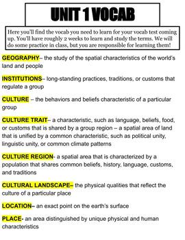 Preview of World Cultures/Geography vocab set 1