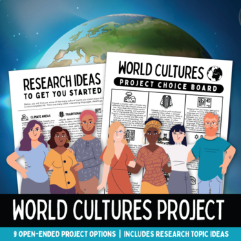 Preview of World Cultures Research Project with Choice Board and Research Topic Ideas