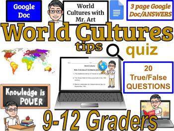 Preview of World Cultures quiz- 9-12 graders - 20 True/False quiz with Answers