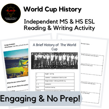 Preview of World Cup History Middle & High School No Prep  Reading ESL Sub Activity Packet