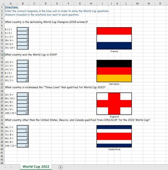 Preview of World Cup Soccer 2022 Math Fact Reveal (Division)