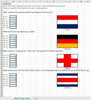 Preview of World Cup Soccer 2022 Math Fact Reveal (Subtraction)
