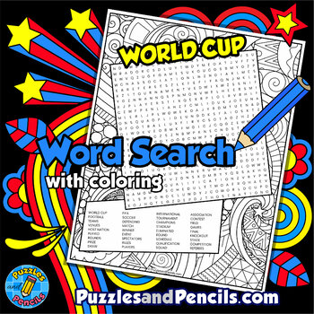 Preview of World Cup Word Search Puzzle Activity Page with Coloring | Football | Soccer